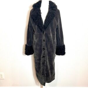 Fashion Nova Camila Corduroy Coat Faux Teddy Fur M Black Baddie Celebrity Core